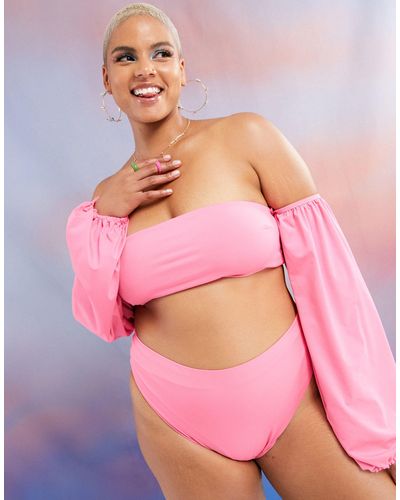ASOS Asos Design Curve - Bandeau-bikinitop Met Afneembare Pofmouwen - Roze