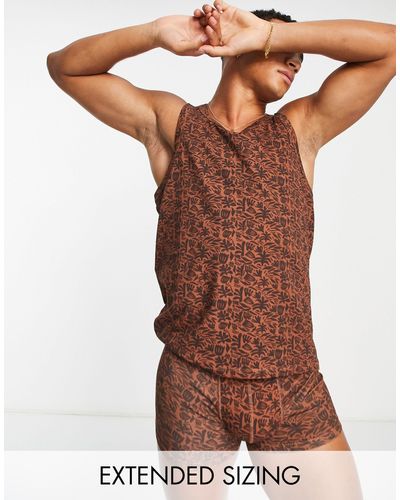 ASOS Pyjama Set With Tank Top And Boxer Briefs - Brown