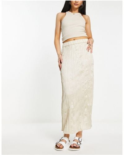 Monki Crinkle Midi Skirt With Split - White