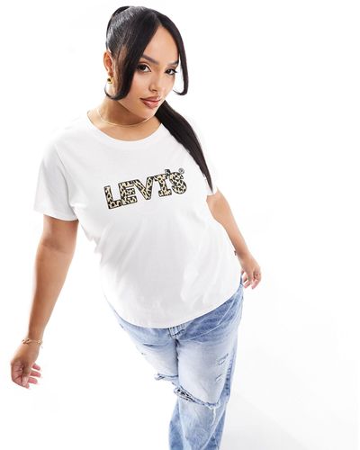 Levi's Plus Perfect T-shirt With Chest Leopard Print Logo - White