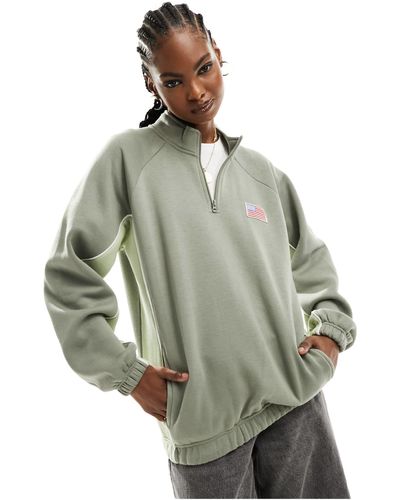 Daisy Street Oversized Funnel Neck Sweatshirt With Flag Embroidery - Green