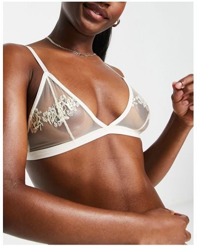 NA-KD Romantic Embroidered Mesh Bralette - Brown