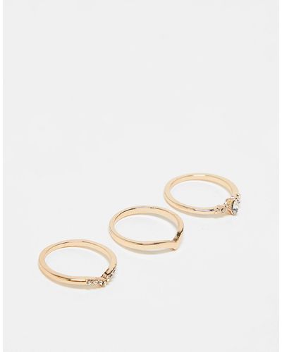 ASOS Pack Of 3 Rings With Delicate Cubic Zirconia Design - Natural