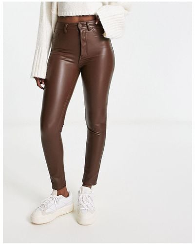 Pull&Bear High Waisted Faux Leather Skinny Trousers - White