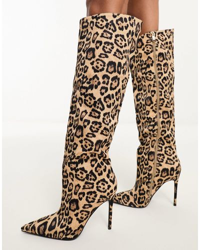 SIMMI Simmi london - jairo - bottes longueur genou en satin mat à motif léopard - Neutre