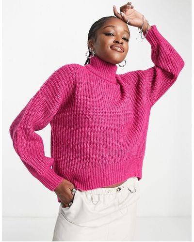 Noisy May Ribbed Roll Neck Jumper - Pink