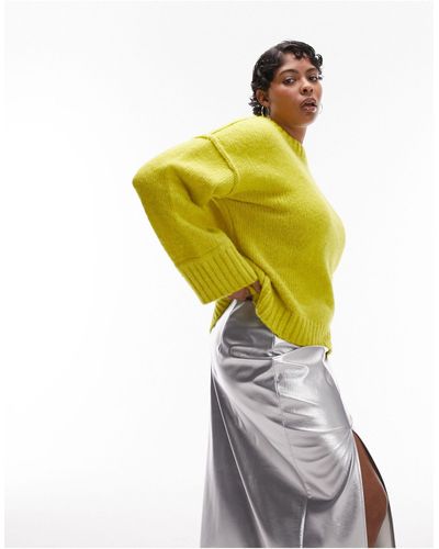 TOPSHOP Curve Knitted Crew Neck Exposed Seam Jumper - Yellow
