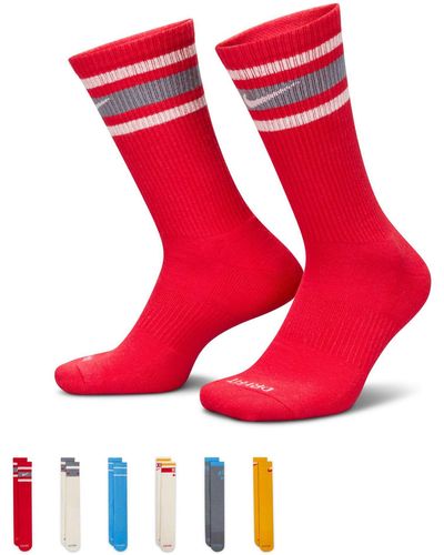 Nike Everyday Plus Cushioned 6 Pack Crew Socks - Red