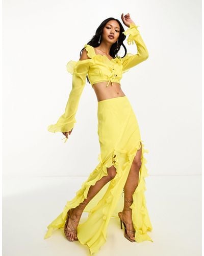 ASOS Soft Ruffle Maxi Skirt With Side Split Co-ord - Yellow