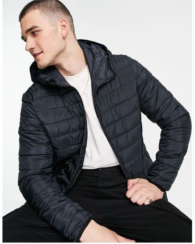 Jack & Jones Lightweight Puffer Jacket With Hood - Black