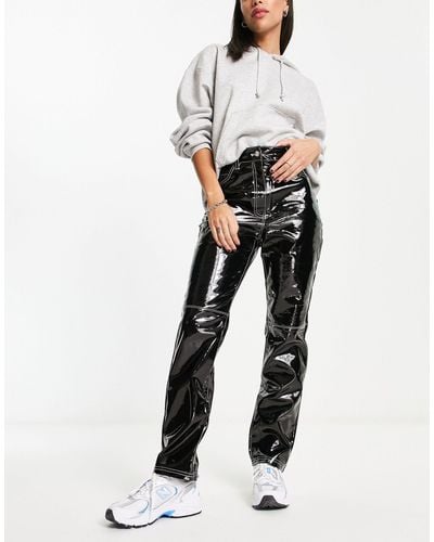 River Island Pantalon en vinyle à surpiqûres contrastantes - Noir