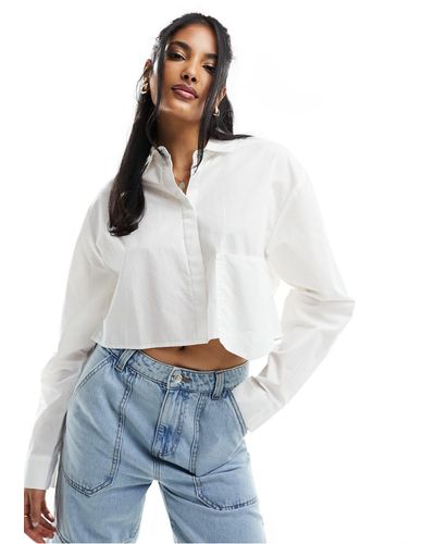 Pull&Bear Cropped Shirt With Pocket Detail - Blue