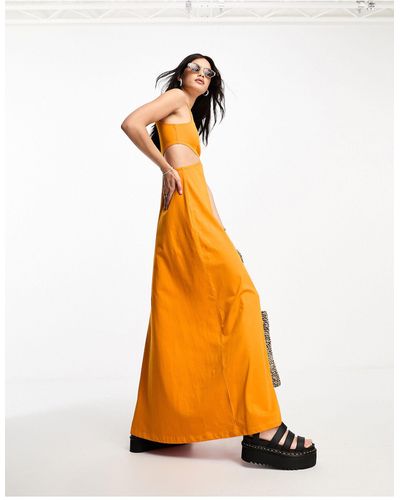 ONLY Vestido largo color mostaza con detalle - Naranja