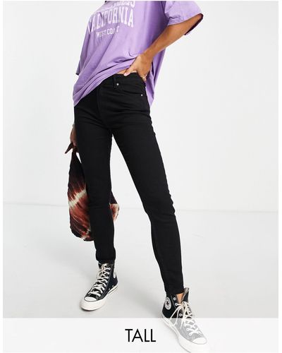 Bershka Tall – jeans mit engem schnitt und hohem taillenbund - Schwarz