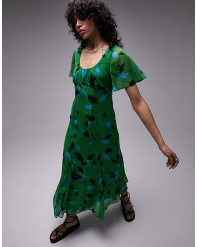 TOPSHOP Printed Midi Tea Dress - Green