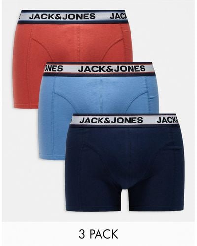 Jack & Jones Jack &jones 3 Pack Trunks With Contrast Waistband - Blue