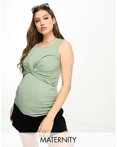 Mama.licious Mamalicious - Zwangerschapskleding - Mouwloos T-shirt Met Gerimpeld Detail - Groen