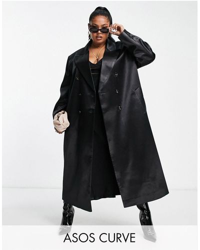 ASOS Asos design curve - manteau coupe masculine en satin - Noir