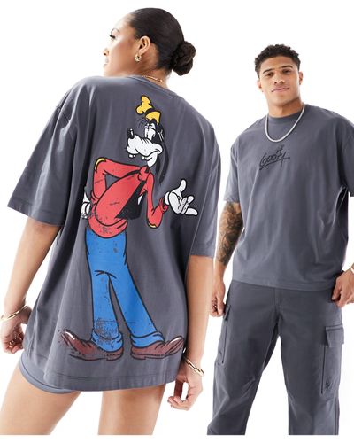 ASOS T-shirt unisex oversize disney grigia con stampe grafiche di pippo - Blu