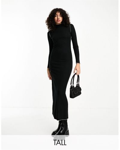 Vero Moda Lettuce Edge Jersey Maxi Dress With Long Sleeves - Black