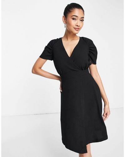 Closet Wrap Tie Mini Dress - Black