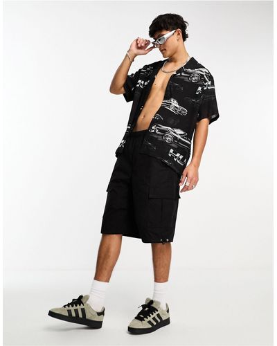 Huf Drop Top Resort Short Sleeve Revere Collared Shirt - Black