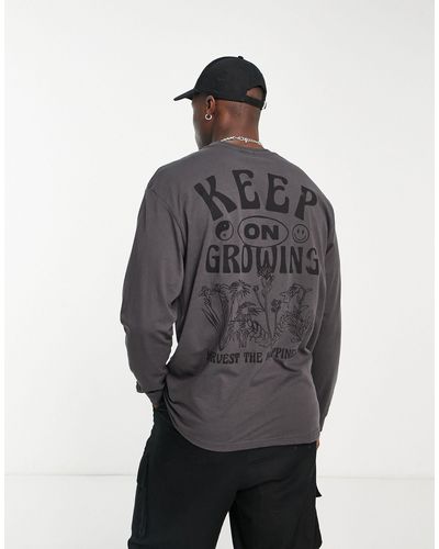 Only & Sons Oversized Longsleeve T-shirt With Mushroom Back Print - Gray