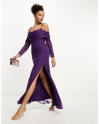 ASOS Cami Cowl Maxi Dress With Cold Shoulder Sleeve - Purple