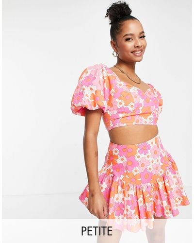 Collective The Label Exclusive Puff Sleeve Crop Top Co-ord - Multicolour