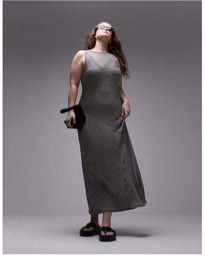 TOPSHOP Curve Cut And Sew Stripe Panel Midi Dress - Gray