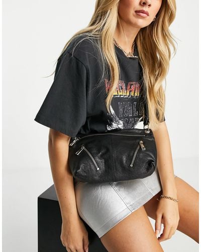 TOPSHOP Leather Crossbody Bag With Zips - Black