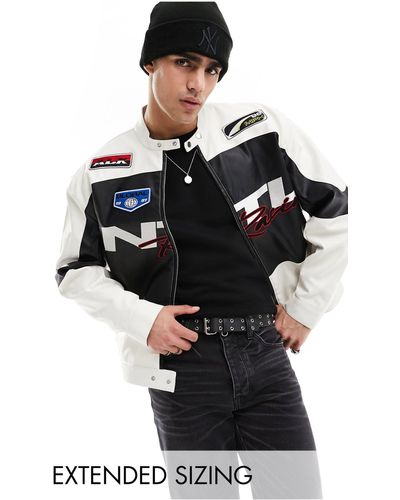 ASOS Oversized Faux Leather Motocross Racer Jacket - White