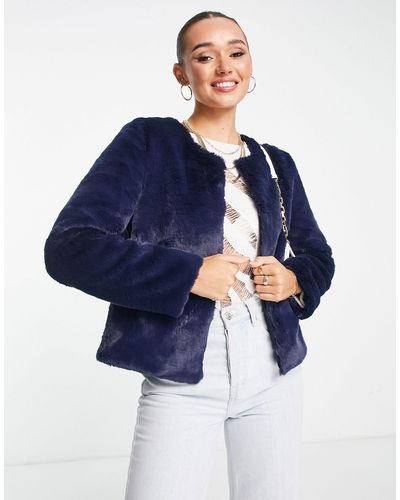 Unreal Fur Collarless Faux Fur Cropped Jacket - Blue