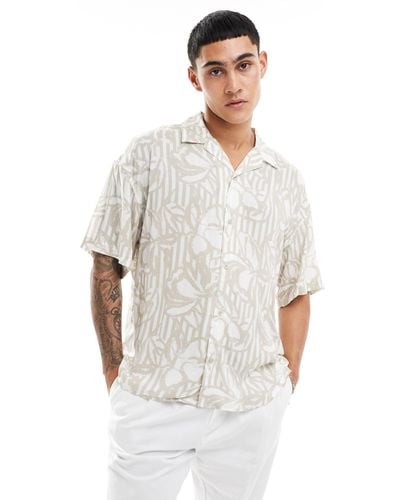 ADPT Oversized Revere Collar Shirt With Floral Print - White
