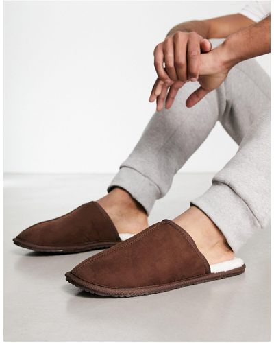 New Look Chaussons à enfiler style mules en fausse fourrure - foncé - Marron