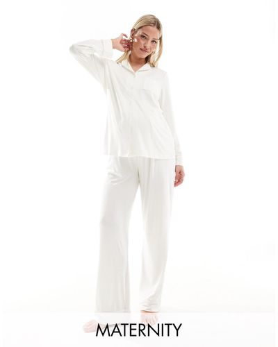 Loungeable Maternity Long Pyjama Set - White