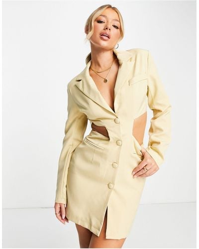 Missguided Lace Up Blazer Dress With Cut Out - Natural