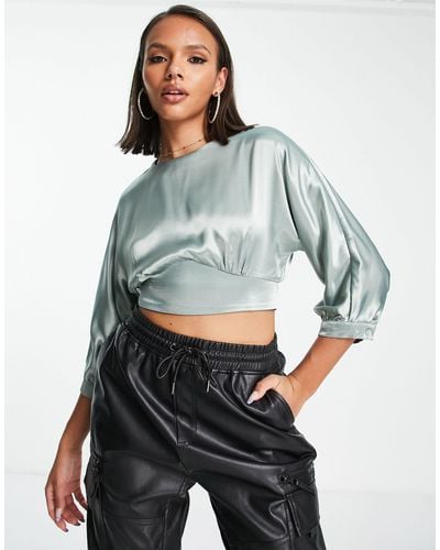 Trendyol Balloon Sleeve Cropped Blouse - Green