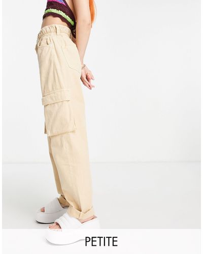 Bershka Petite drawstring waist cargo pants in khaki