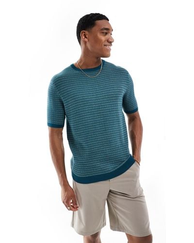 Threadbare – strick-t-shirt mit geometrischem muster - Blau