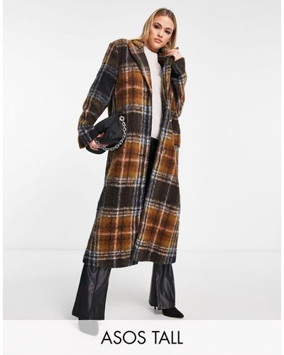 ASOS Asos design tall - manteau dad en laine mélangée brossée à carreaux - Marron