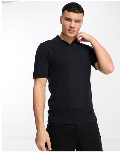 Only & Sons Knitted Textured Revere Polo - Black
