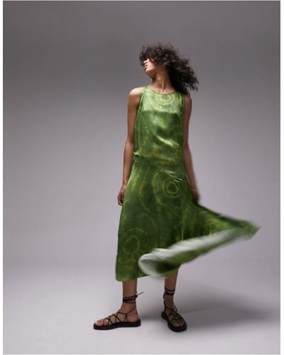 TOPSHOP Slash Tie Dye Sleeveless Midi Dress - Green