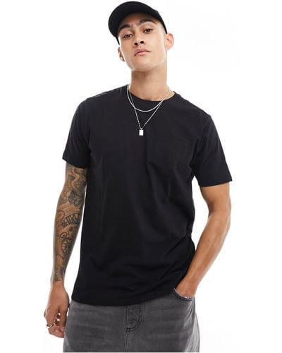 Brave Soul T-shirt girocollo nera con tasca - Nero