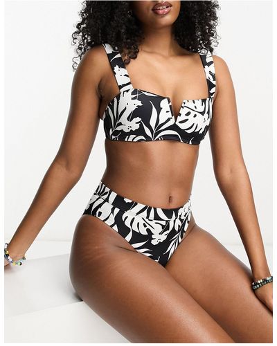 Roxy Love The Shore - Bikinibroekje Met Hoge Taille En Tropische Print - Zwart