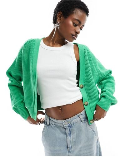 Monki Cable Knit Cardigan - Green