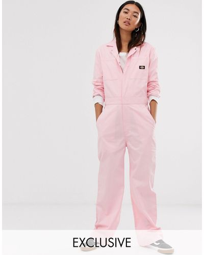 Dickies Relaxed Boiler Suit With Woven Badge - Pink