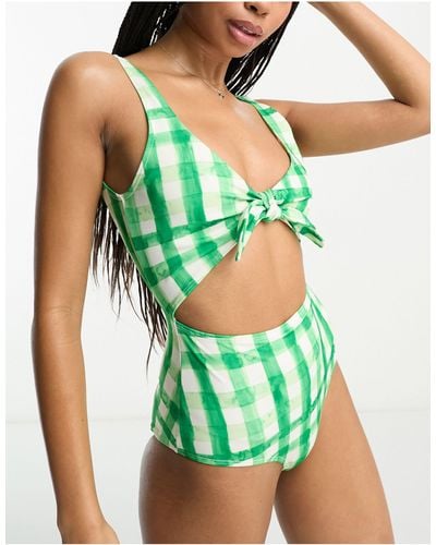 Monki Cut-out Swimsuit - Green