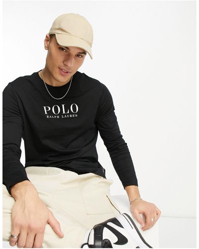 Polo Ralph Lauren Loungewear - t-shirt à manches longues avec inscription logo sur la poitrine - noir