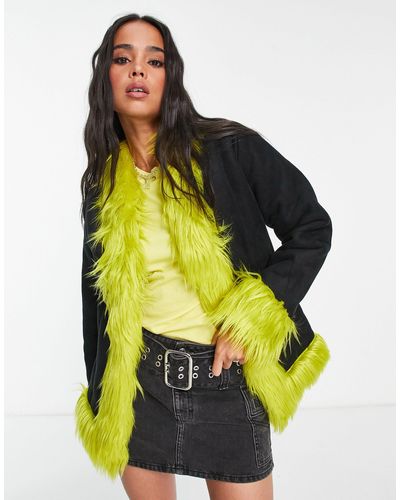 The Ragged Priest Faux Fur Trim Suede Coat - Black